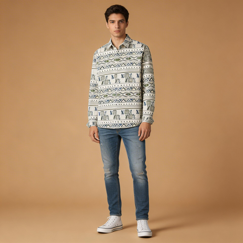 Printed Button Up Long Sleeve Shirt