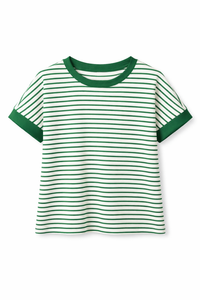 Striped Ribbed Knit Short Sleeve T-Shirt