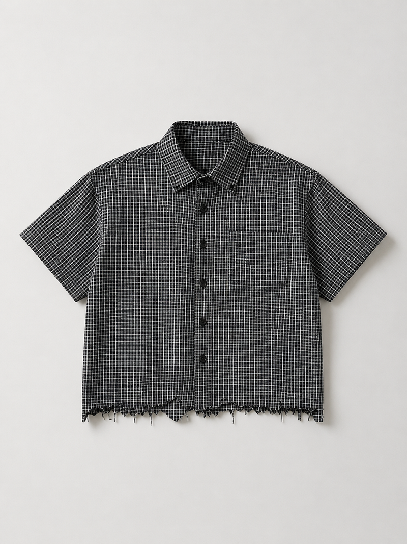 Distressed Plaid Boxy Shirt