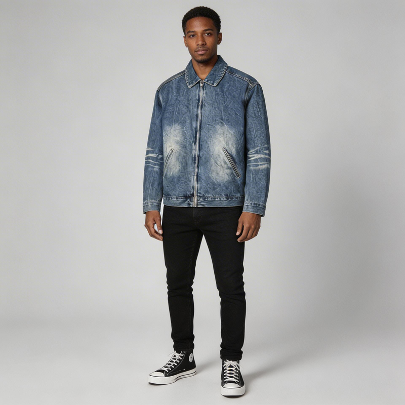 Men’s Vintage Wash Zip Up Denim Jacket