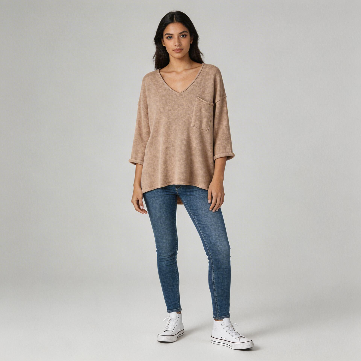Casual V-Neck Knit Sweater