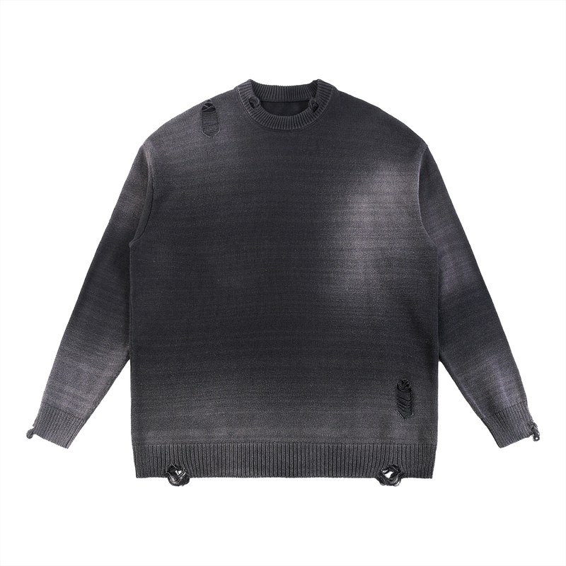 Men's Distressed Ripped Crewneck Sweater