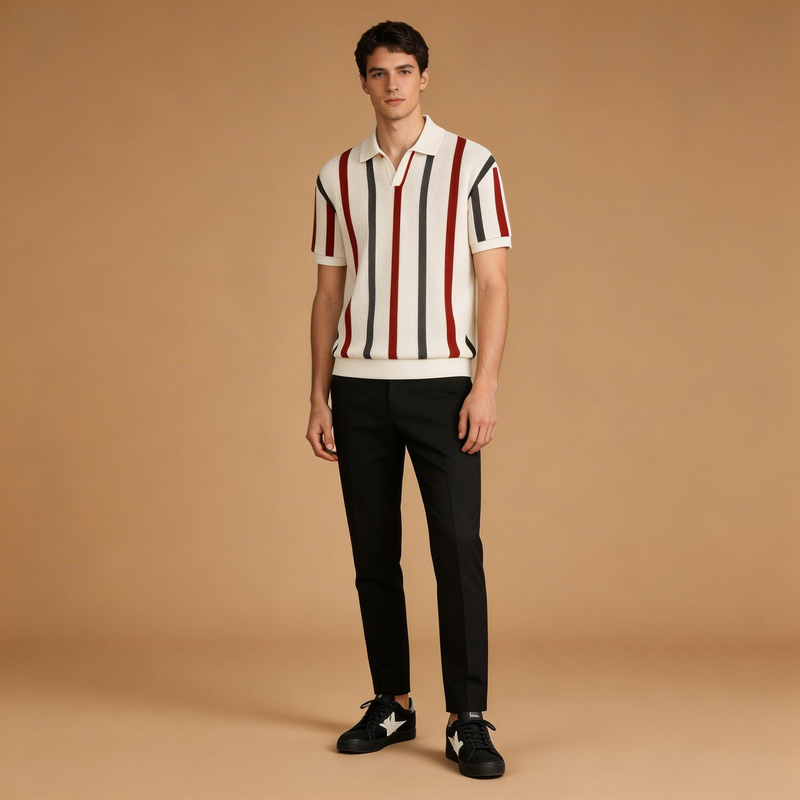 Striped Short Sleeve Polo T-Shirt