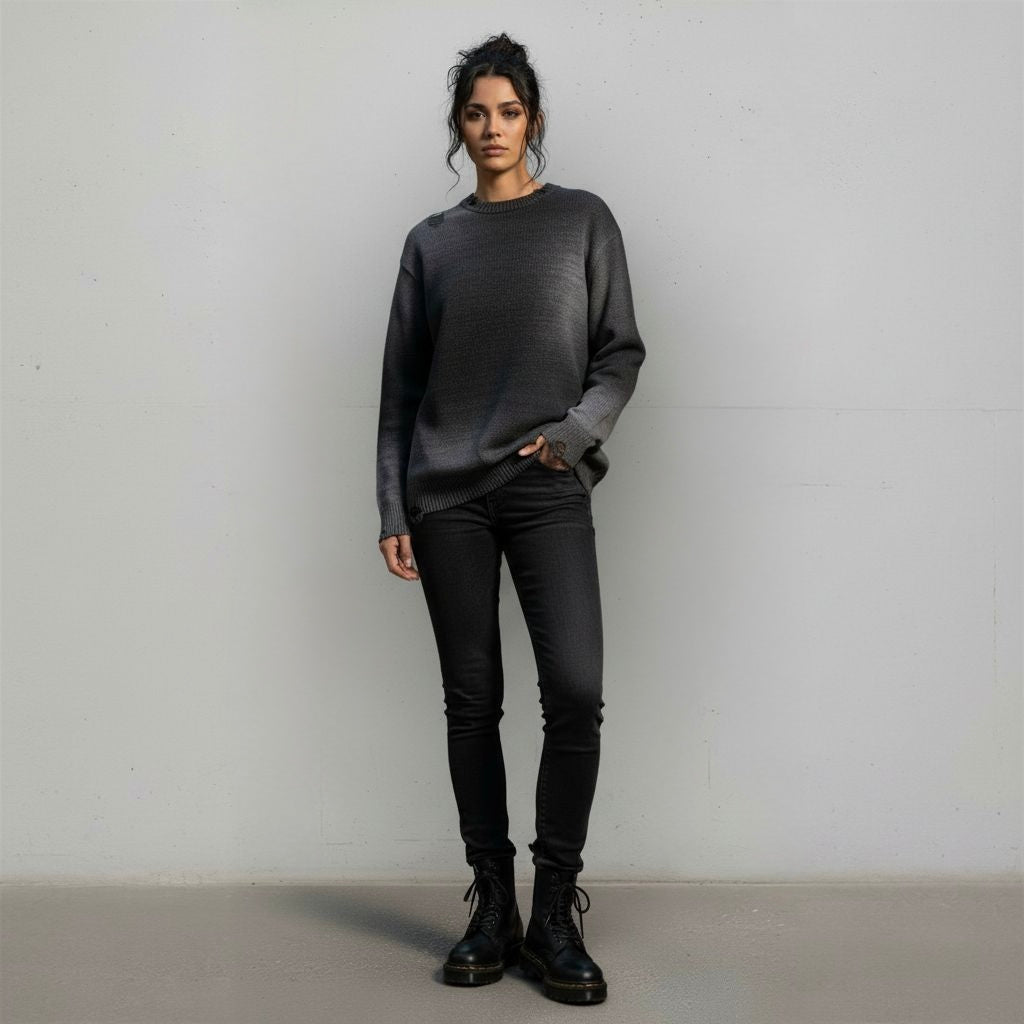 Women's Distressed Ripped Crewneck Sweater