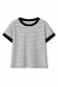 Striped Ribbed Knit Short Sleeve T-Shirt