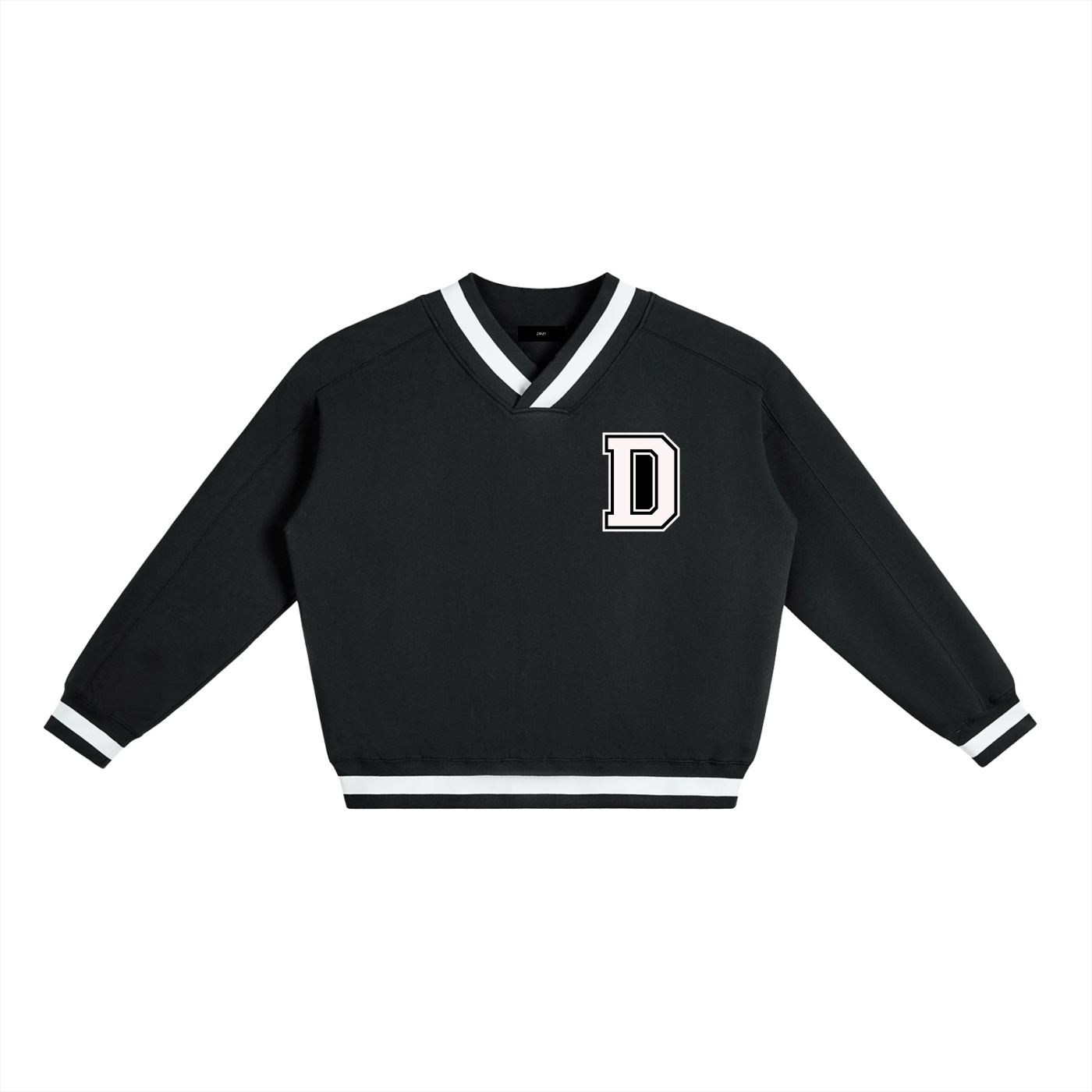 Women’s V-Neck Collar Boxy Sweatshirt (Black/White)