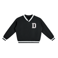 Women’s V-Neck Collar Boxy Sweatshirt (Black/White)