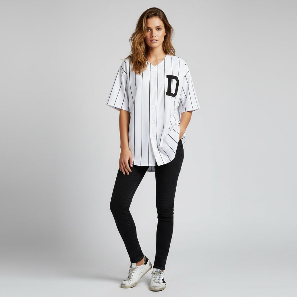 SS26 Women’s Pinstripe Baseball Jersey
