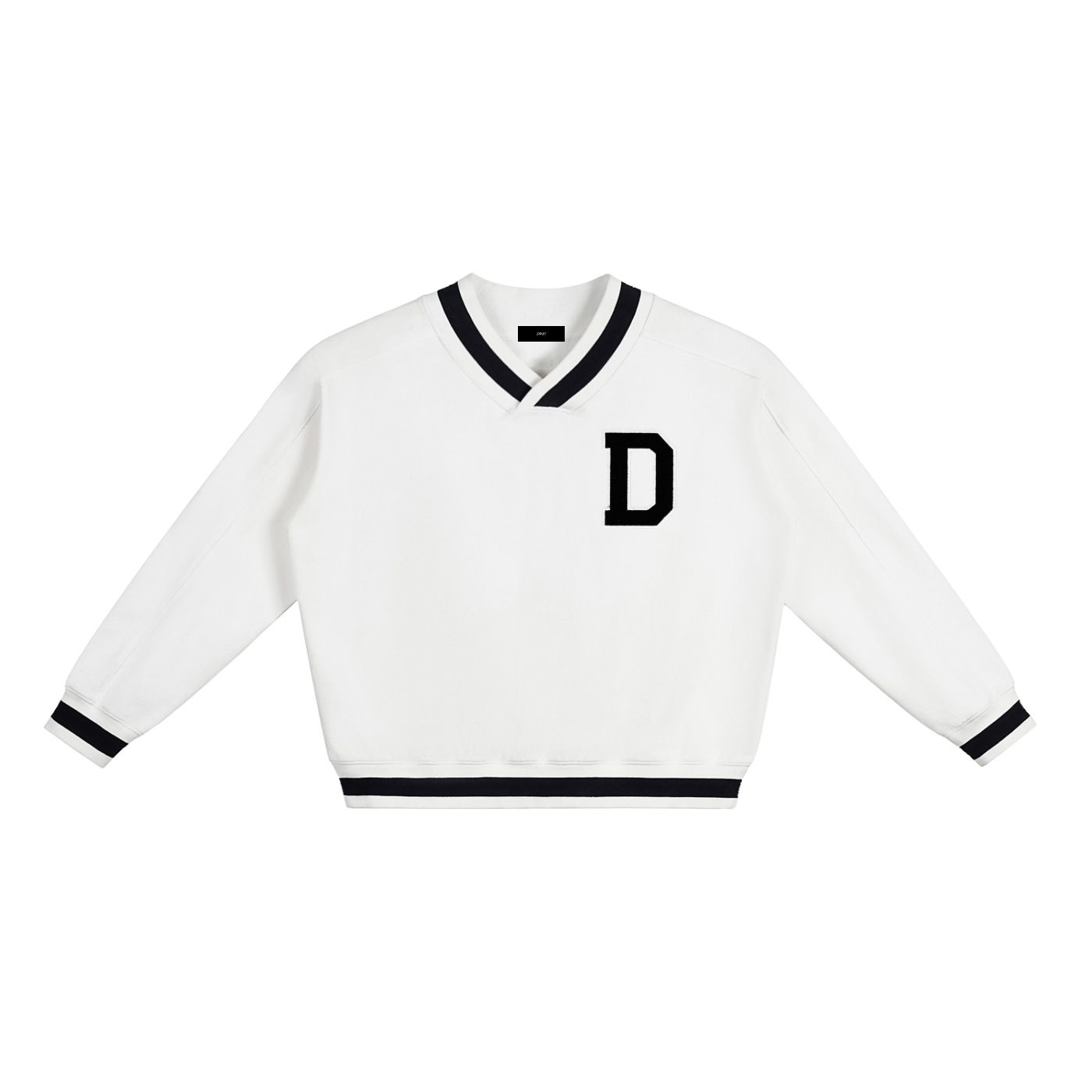 V-Neck Collar Boxy Logo Sweatshirt (White/Black)