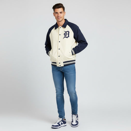 Men’s Motor City Varsity Jacket (Apricot/Navy Blue)