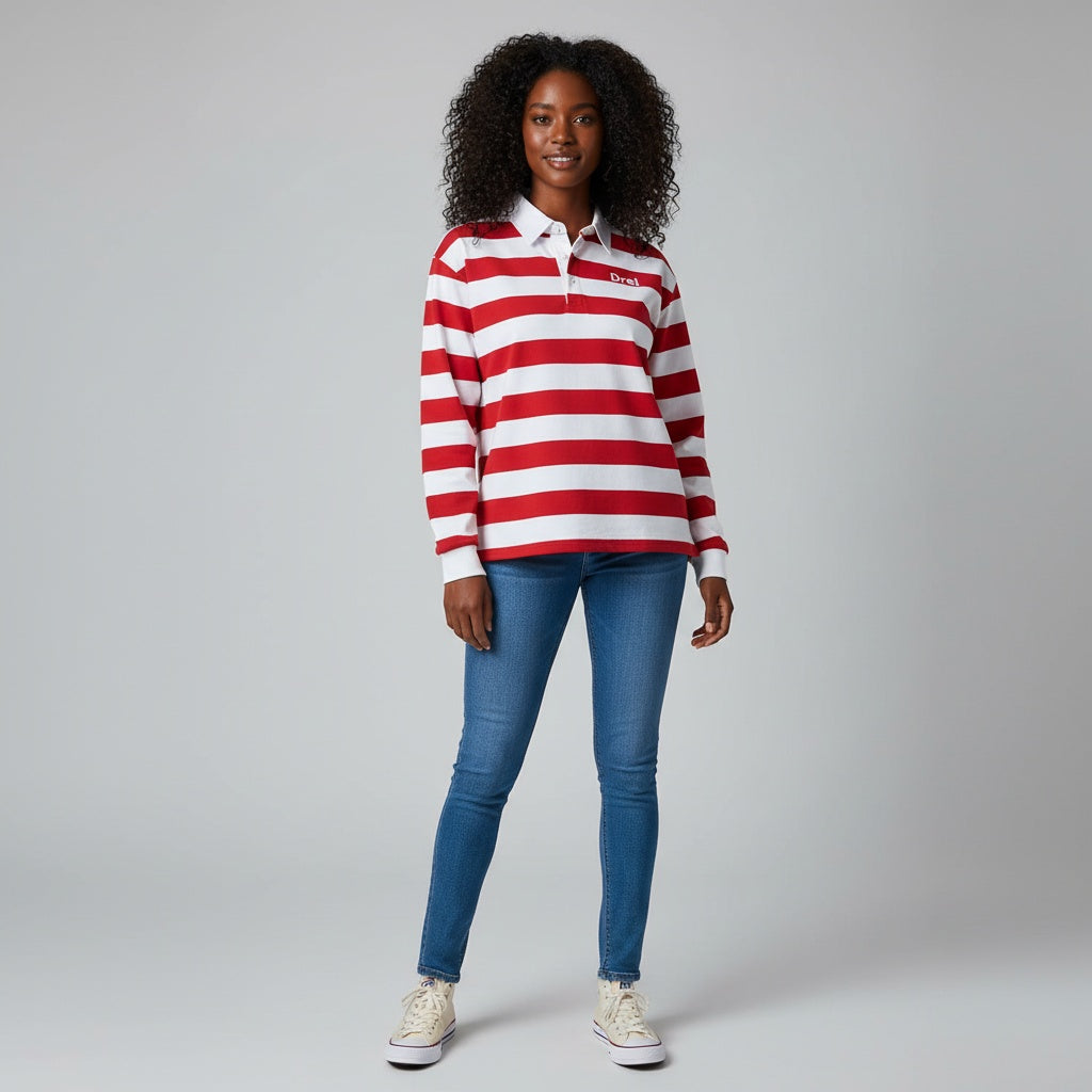 Women’s Stripe Polo Long Sleeve Shirt