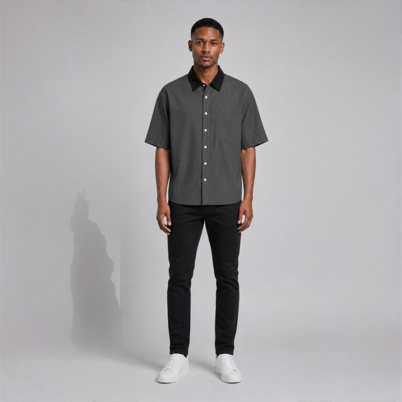 Striped Boxy Contrast Collar Shirt