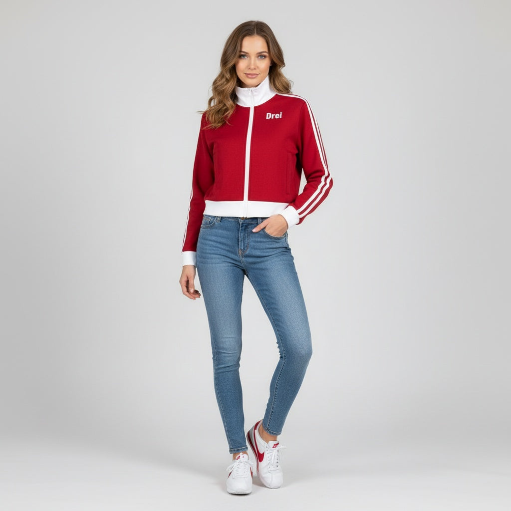 Stripe Fleece Cropped Track Jacket