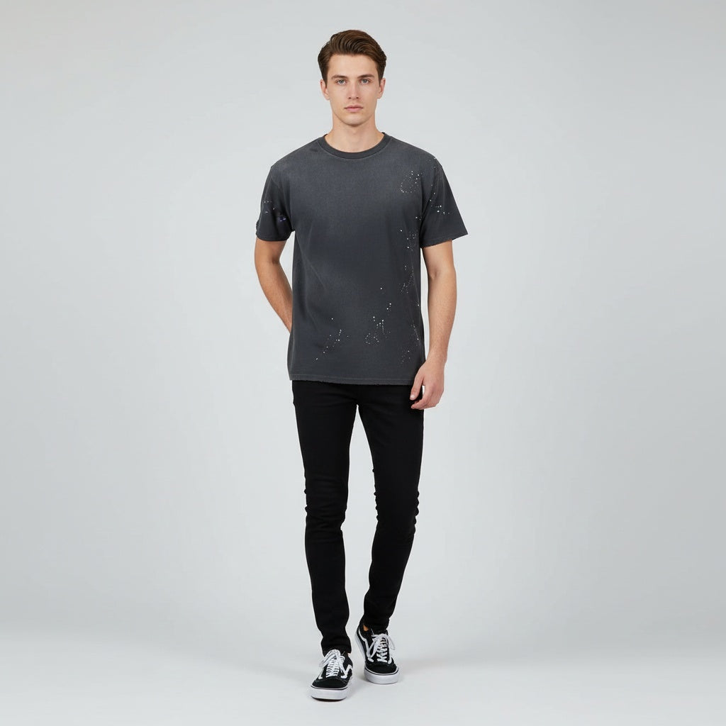 Hand-Frayed Paint Splattered T-Shirt