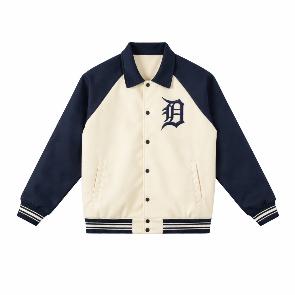 Women’s Motor City Varsity Jacket (Apricot/Navy Blue)