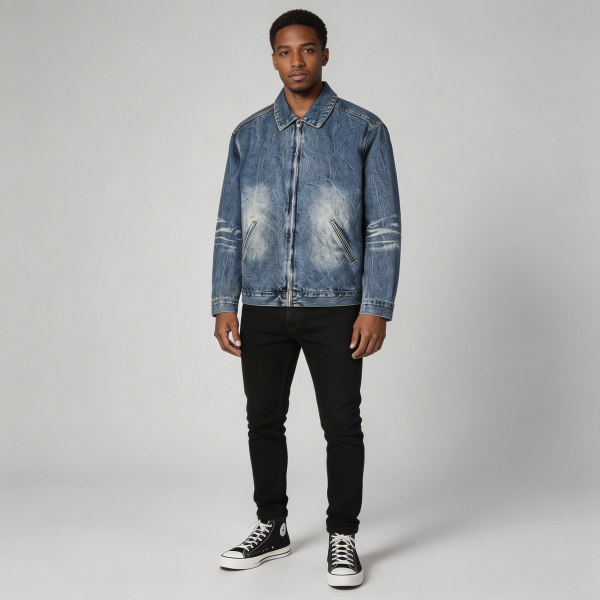 Men’s Vintage Wash Zip Up Denim Jacket
