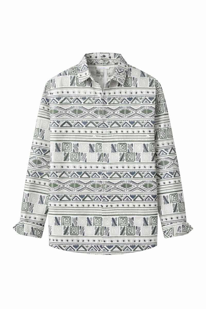 Printed Button Up Long Sleeve Shirt