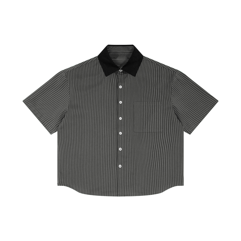 Striped Boxy Contrast Collar Shirt