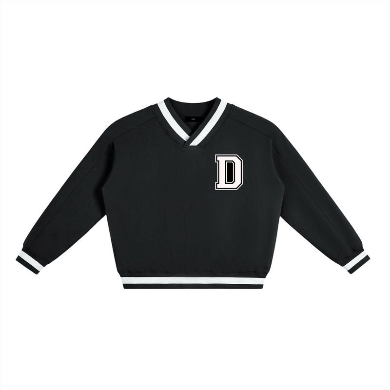 V-Neck Collar Boxy Logo Sweatshirt (Black/White)